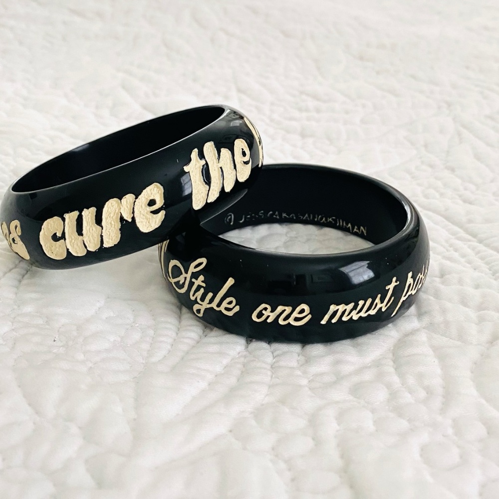 Vintage Jessica Kagan Cushman Black Bangles - Picture 2 of 3